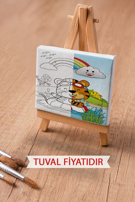 Tatildeki Sevimli Kaplan Ön Çizimli Boyama Tuvali 9012