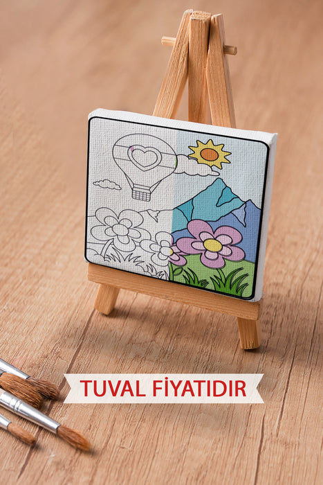Sevimli Sıcak Hava Balonu Ön Çizimli Boyama Tuvali 9173