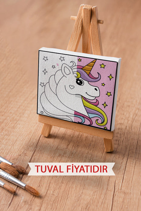 Sevimli Unicorn Ön Çizimli Boyama Tuvali 9217