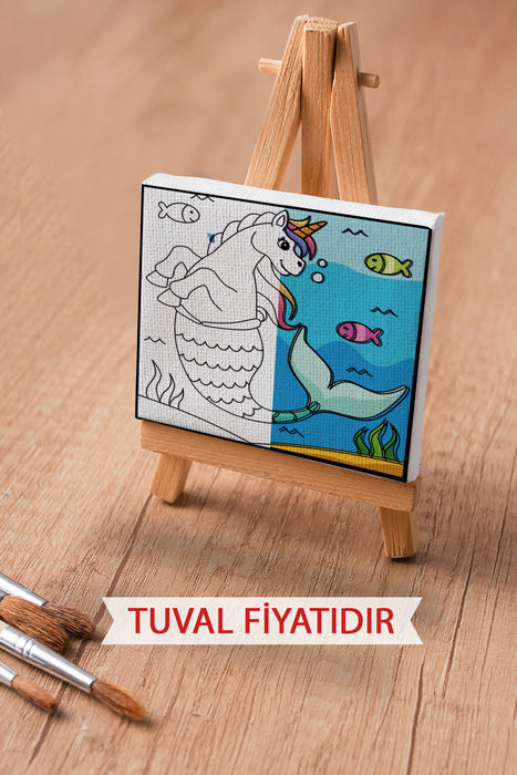 Sevimli Unicorn Ön Çizimli Boyama Tuvali 9219