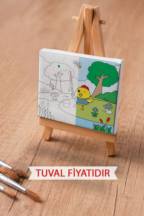 Balık Tutan Sevimli Civciv Ön Çizimli Boyama Tuvali 9107