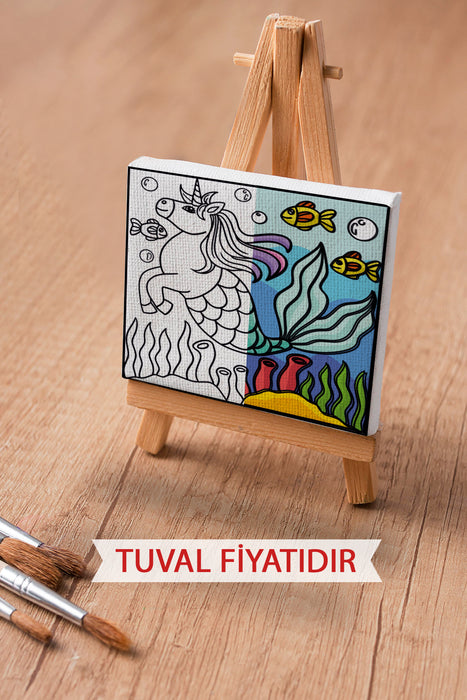 Sevimli Unicorn Ön Çizimli Boyama Tuvali 9218