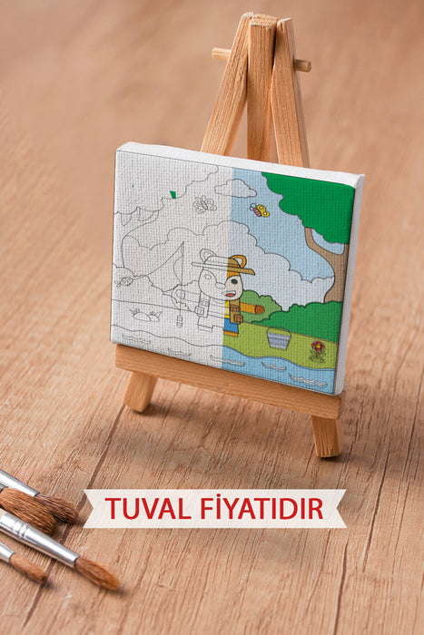 Balık Tutan Sevimli Tilki Ön Çizimli Boyama Tuvali 9108