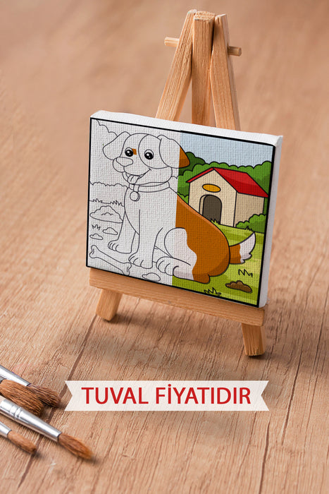 Sevimli Yavru Köpek Ön Çizimli Boyama Tuvali 9113