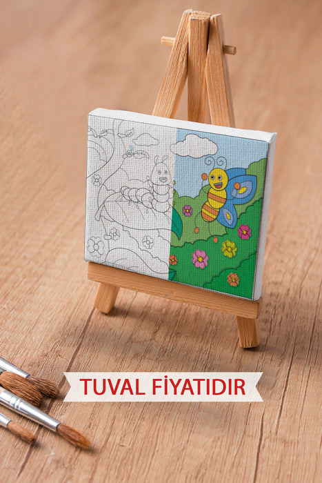 Sevimli Tırtıl ve Kelebek Ön Çizimli Boyama Tuvali 9087