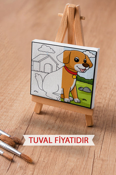 Sevimli Yavru Köpek Ön Çizimli Boyama Tuvali 9114