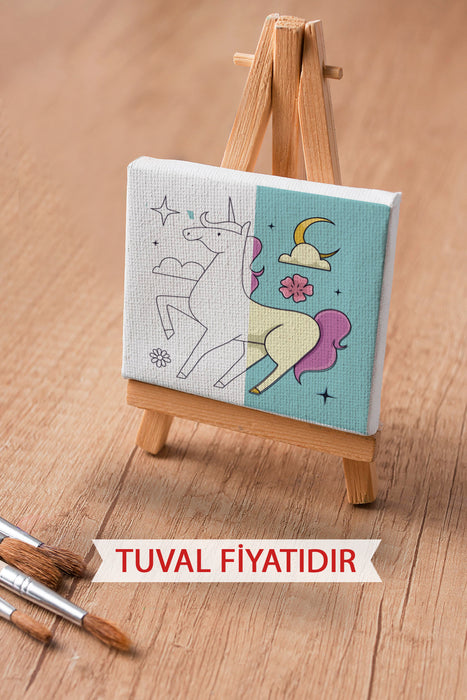 Sevimli Unicorn Ön Çizimli Boyama Tuvali 9155