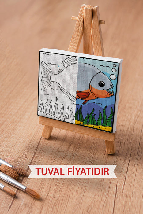 Sevimli Pirana Ön Çizimli Boyama Tuvali 9195