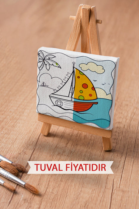 Sevimli Yelkenli Ön Çizimli Boyama Tuvali 9020