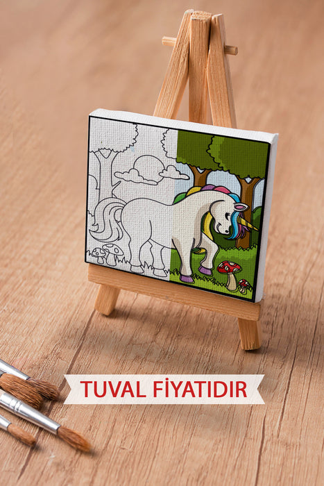 Sevimli Unicorn Ön Çizimli Boyama Tuvali 9215