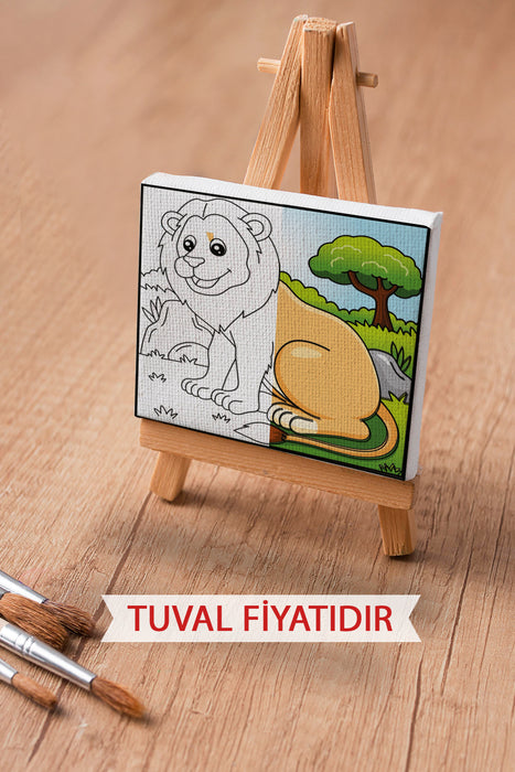 Sevimli Aslan Ön Çizimli Boyama Tuvali 9177
