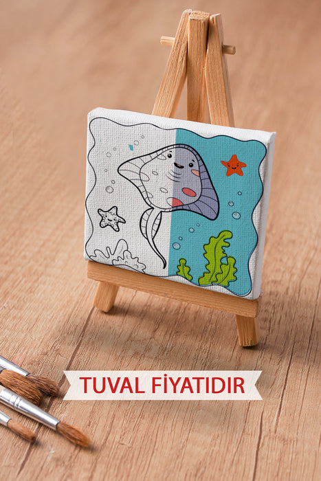 Sevimli Denizaltı Canlıları Ön Çizimli Boyama Tuvali 9179