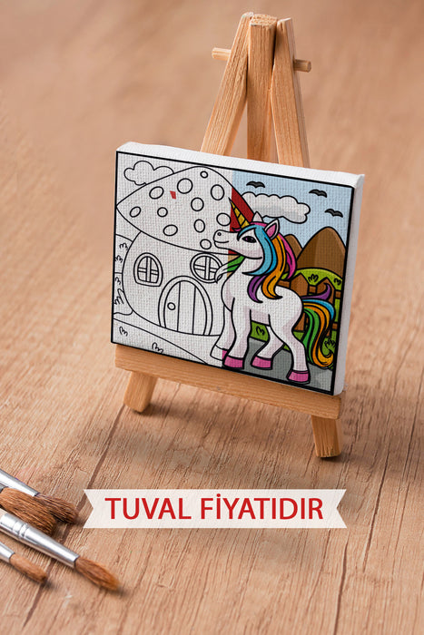 Sevimli Unicorn Ön Çizimli Boyama Tuvali 9216