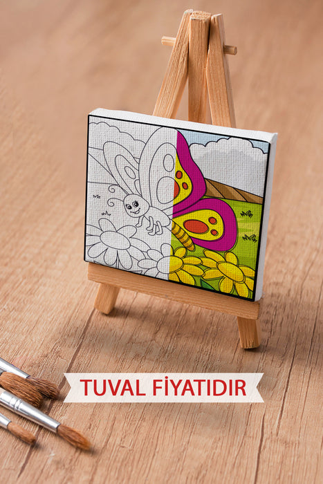 Sevimli Kelebek Ön Çizimli Boyama Tuvali 9009