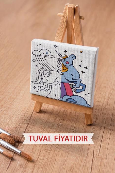 Sevimli Unicorn Ön Çizimli Boyama Tuvali 9157