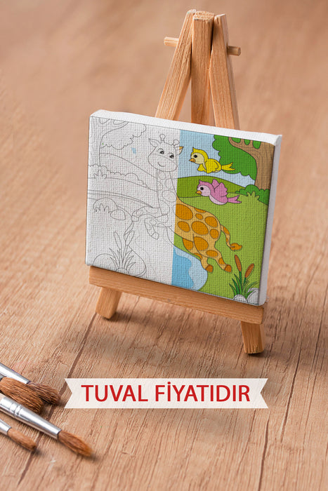 Sevimli Zürafa ve Kuşlar Ön Çizimli Boyama Tuvali 9079