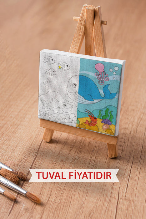 Sevimli Denizaltı Manzarası Ön Çizimli Boyama Tuvali 9095