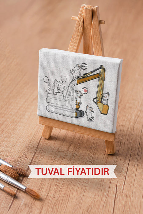 Sevimli İşmakinası Kepçe Ön Çizimli Boyama Tuvali 9106