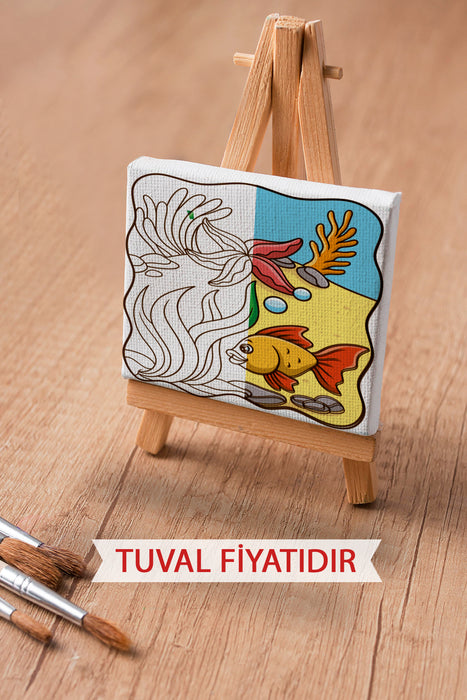 Sevimli Denizaltı Manzarası Ön Çizimli Boyama Tuvali 9014