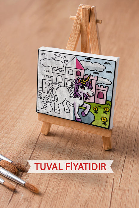 Sevimli Unicorn Ön Çizimli Boyama Tuvali 9220